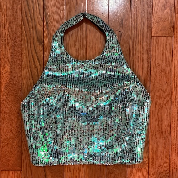 DRESS THE POPULATION Ashton Sequin Top Blue size XS - Picture 1 of 4